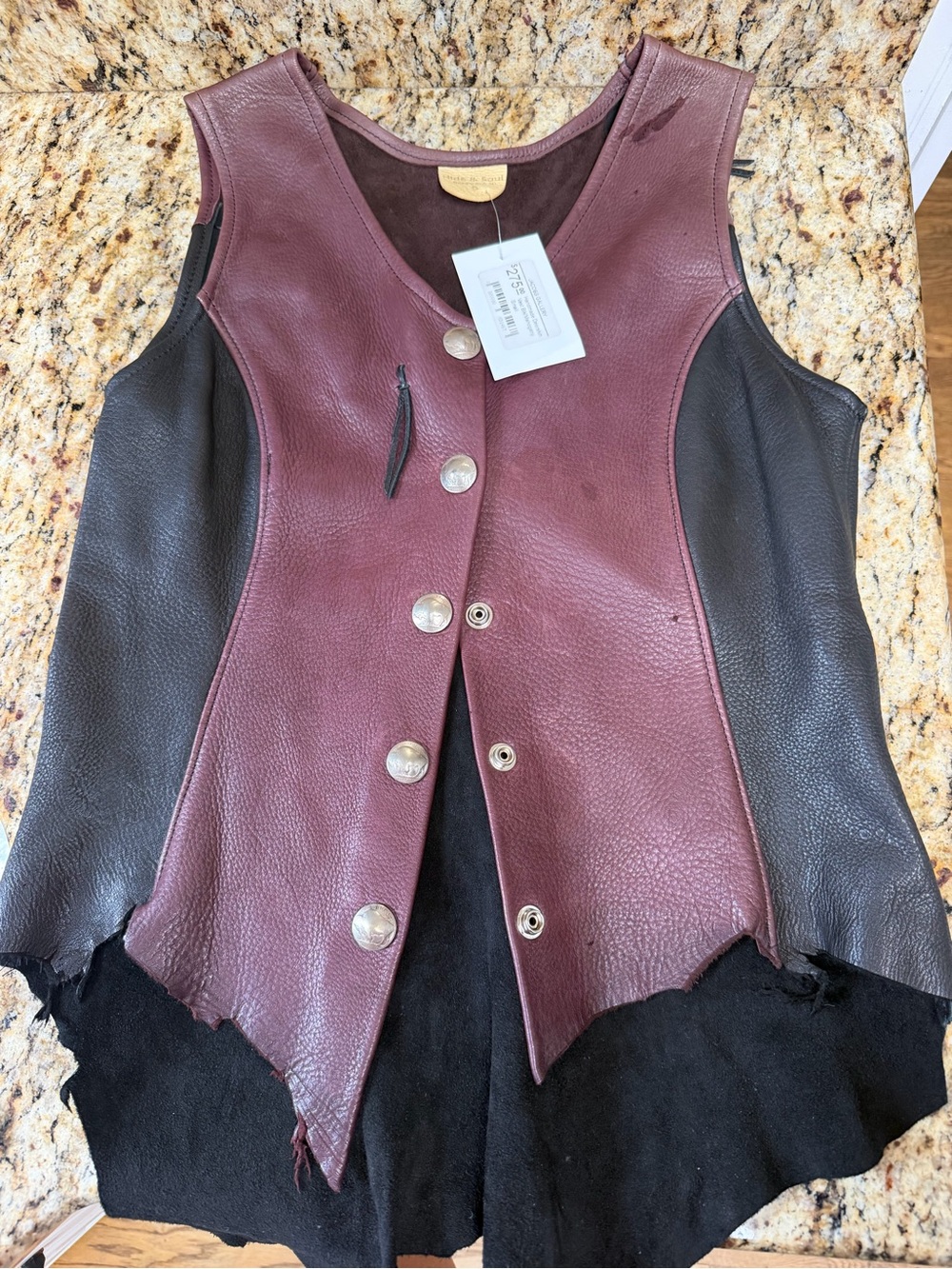 Women’s Two-Tone handmade deerskin biker Vest — Burgundy and Black